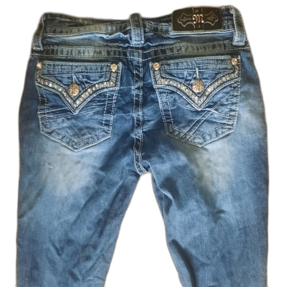 Miss Me Standard Bootcut Jeans Embellished Busted Knee Size 26 - Picture 5 of 8